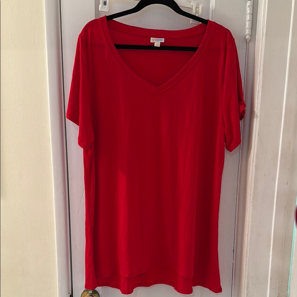 Red V-Neck Women's Top